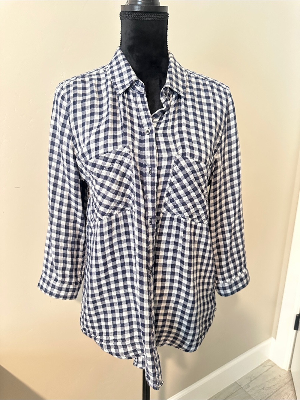 Seven7 Navy and White Gingham Button-Front Shirt